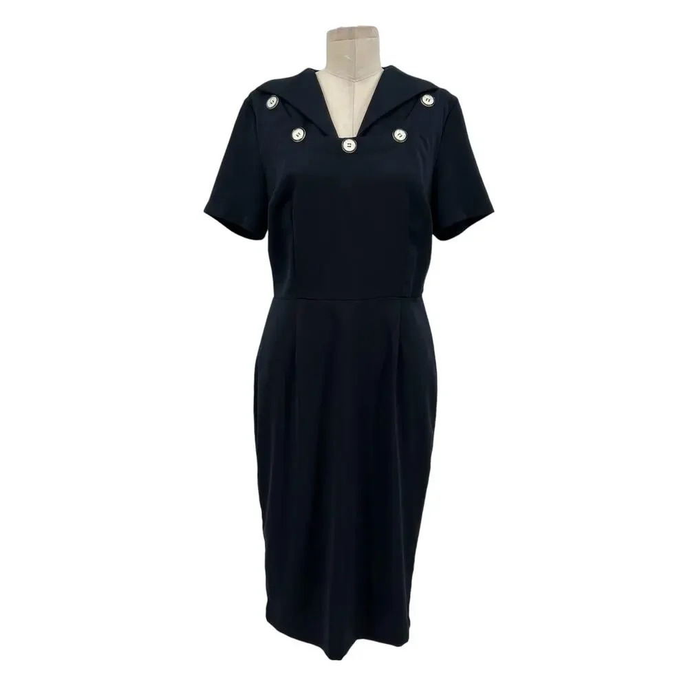 Bettie Page by Tatyana‎ 40’s-Inspired Navy Blue Sailor Wiggle Pencil Dress Large